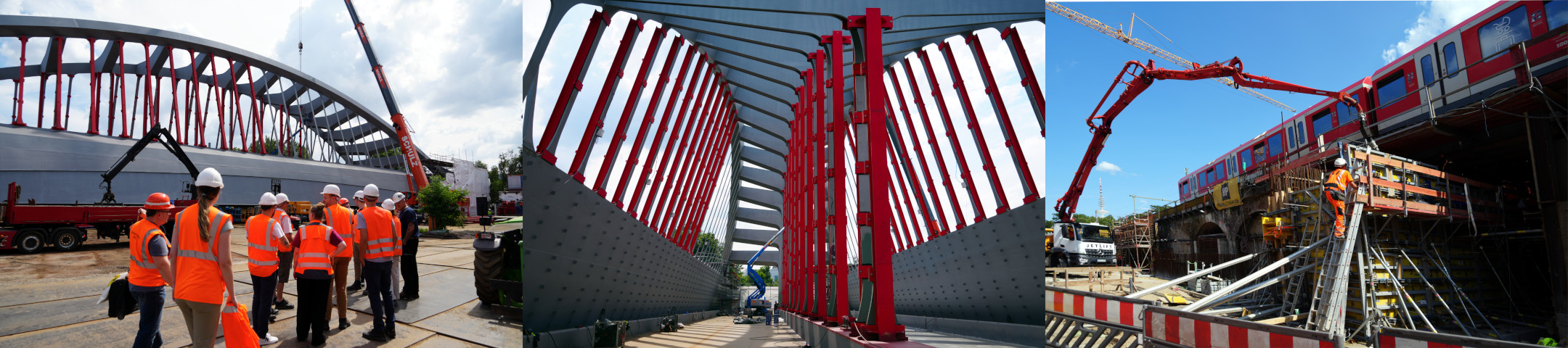 Baustellenbesichtigung neue und alte Sternbrücke. Die linke Trasse in der Brücke ist für die Fernbahn, die rechte für die S-Bahn. Die Träger am Widerlager 1810 werden verstärkt.